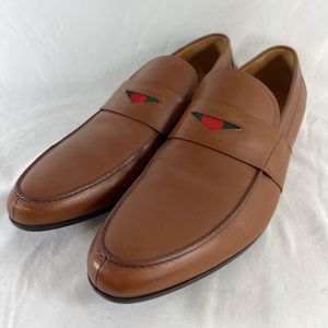 GUCCI 268370 Tan Leather Signature Penny Loafers Made in Italy Marked as 10.5
